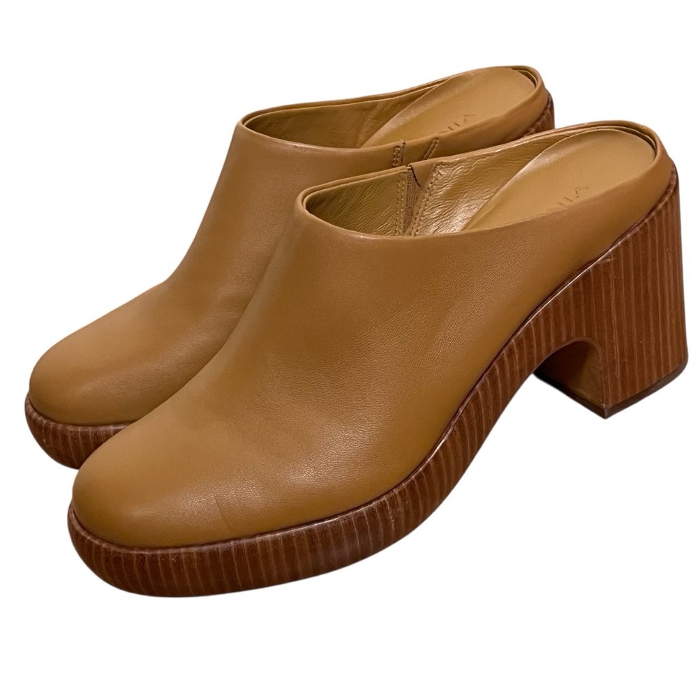 Vince Navina Leather Platform Clogs Tan Brown Block Heel Mule Minimalist — 9.5 - Picture 5 of 16